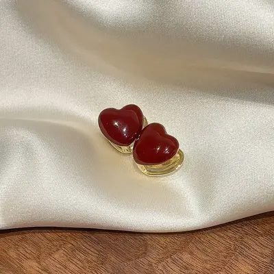 Kırmızı damla sırı inci küpe, vintage tasarım - 2