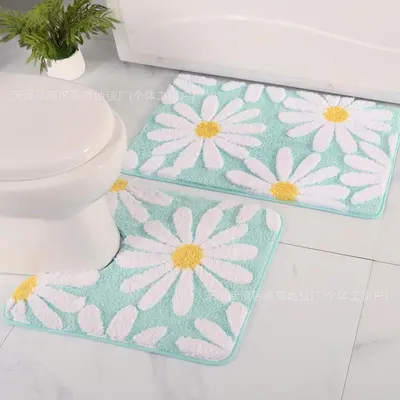 Faux Cashmere Bathroom Toilet Mat Set of 2, Anti-Slip, Minimalist