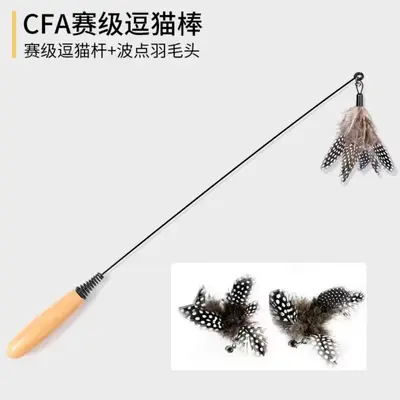 CFA Wooden Handle Spring Cat Teaser Wand with Replaceable Feather Head - 9