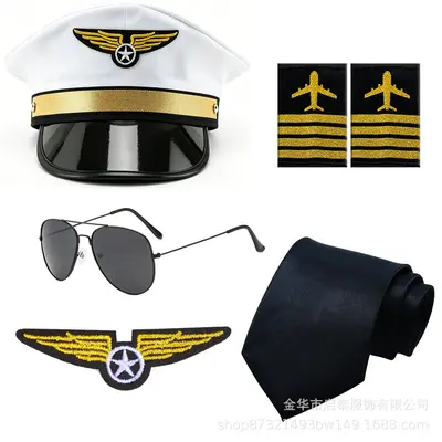 Halloween Pilot Captain Costume Set with Hat and Uniform - 11