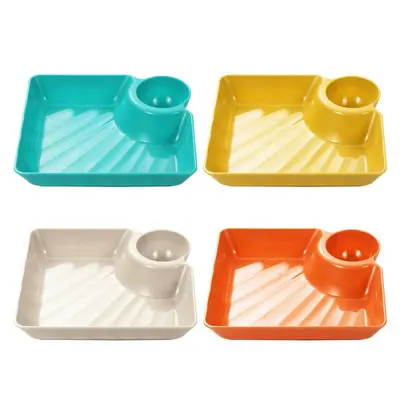 Large PP Compartment Dumpling Plate with Vinegar Dish, Japanese Style