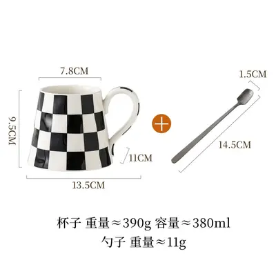 Ceramic Mug Black and White with Gold Rim Checkered Stripes Polka Dots - 11
