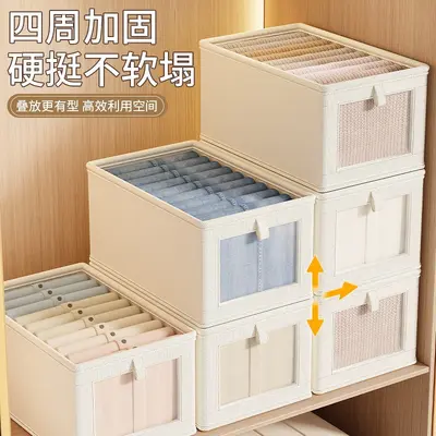 Oxford cloth storage box with lid, foldable, layered organizer