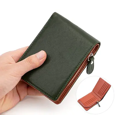 Men's Short Genuine Leather Wallet with YKK Zipper