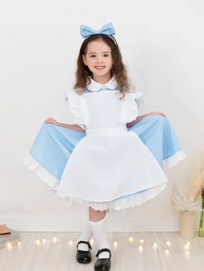 Alice Maid Costume, Blue and White Princess Dress for Kids