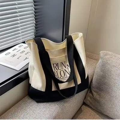 Women's Canvas Bag, Large Capacity Single Shoulder, Simple Korean-Style Design - 8