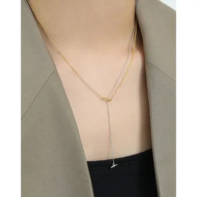 S925 Silver Double-Layer Clavicle Necklace with Contrast Buckle