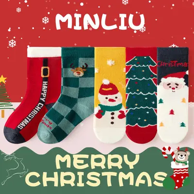 Çocuk Noel temalı pamuklu çoraplar, sonbahar ve kış - 10