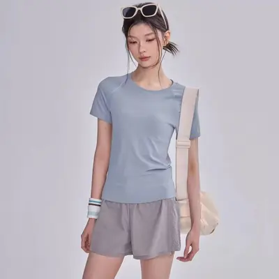 Women's Quick-Dry Short-Sleeve Yoga Top, Thin Summer Stretch Sports T-Shirt - 10
