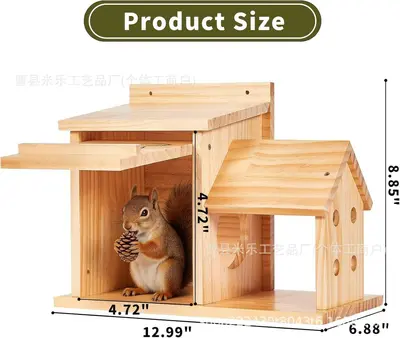 Solid Wood Squirrel Nest Box, Hanging Outdoor Habitat - 7