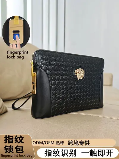Men's Handbag with Fingerprint Lock, Anti-Theft Woven Design, Large Capacity - 1