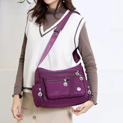 Women's Casual Large Capacity Shoulder Bag, Lightweight Nylon - 5