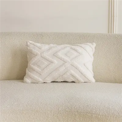 Diamond-patterned grid plush pillowcase modern minimalist home decor cushion cover living room solid color sofa pillow cushion - 6
