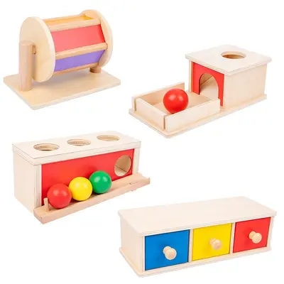 Holz Montessori Lernmaterial Textilpauke Kinder Frühförderung Lernspielzeug Montessori Münzwurf Kugelschublade Zielbox - 6