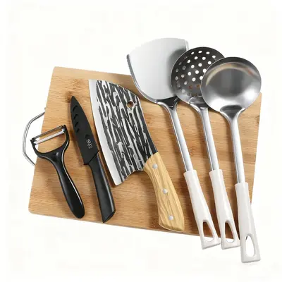 龙泉刀具套装手工锻打刀家用菜刀菜板二合一厨房全套厨具砧板组合 - 5