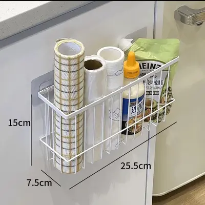 Buzdolabı Manyetik Depolama Rafı Yan Depolama Aracı Delinmesiz Duvar Montajlı Plastik Wrap Torba Doku Başlığı Baharat Saklama - 7