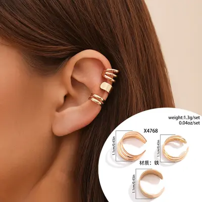 Non-Piercing Metal Pleated Ear Clips for Women, Geometric Design