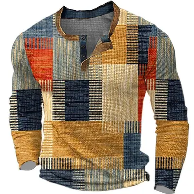 Erkek Henley gömlek, baskılı, uzun kollu, düğmeli - 9