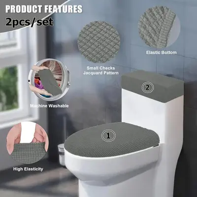 Verdickte Toilettensitzbezug aus Maisseide mit Jacquardmuster, Wassertankabdeckung, Hotel- und Hausbedarf, universelle elastische Toilettendeckelbezug
