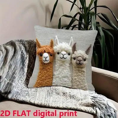 Cute Alpaca Pillow Cover 2D Flat Print Imitation Embroidery Pillow Cover Without Core Sofa Cushion Cover Home Decoration
