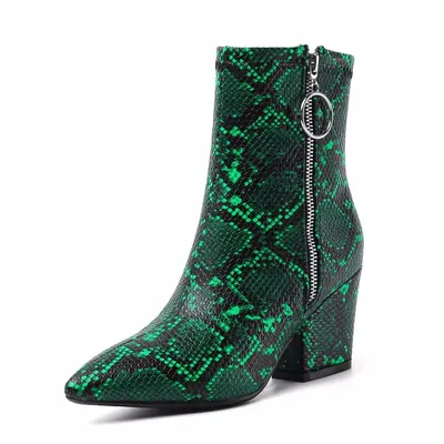 Damen-Stiefeletten mit Metallreißverschluss, Schlangenmuster, Blockabsatz, Gr. 40-43 - 8
