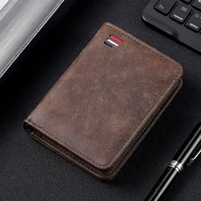 Men's Short Retro Zipper Wallet with Multiple Card Slots and Coin Pocket - 13