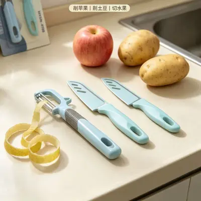 Obst- und Schälmesser zweiteiliges Set tragbares Küchenmesser mit Kunststoffgriff Gemüseschäler Küchenwerkzeuge Großhandel - 4