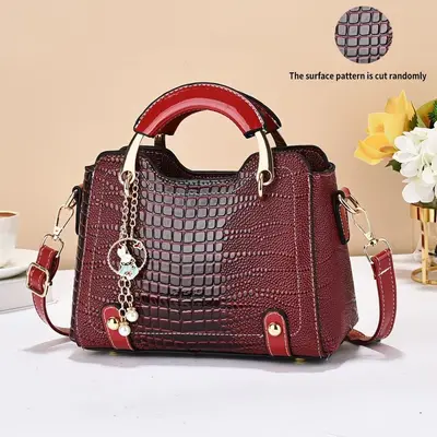 2025 Women's Glossy Crocodile Pattern Large Mom Bag - 7