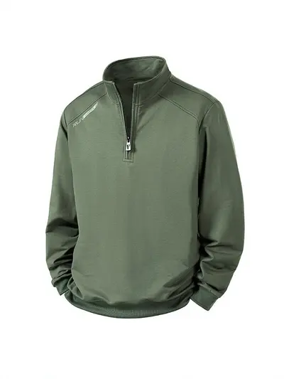 Men's Stand Collar Half-Zip Sweatshirt, Solid Color, Loose Fit, Spring Autumn