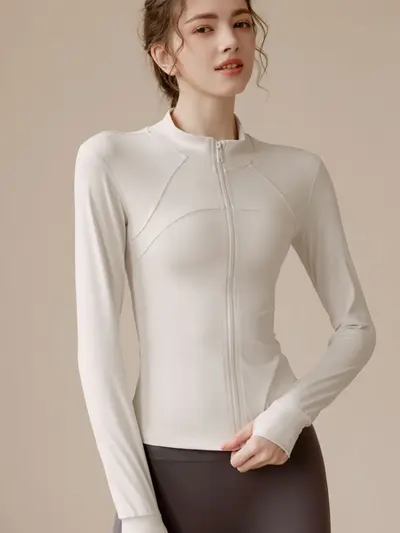 Women's Zip-Up Yoga Jacket, Slim Fit, Stretchy and Breathable Long Sleeve - 4