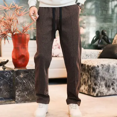 Winter Herrenhose aus Wollmischung, gefüttert, lockere gerade Passform