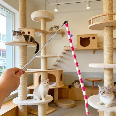 Tırtıl çanlı kedi oyuncağı, interaktif olta tipi kedi oyuncağı - 4