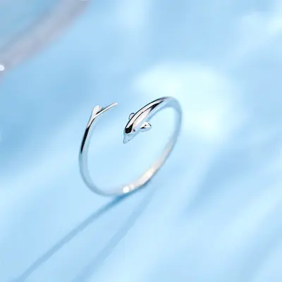 S999 Silber Delfinring Damen offener Ring Größe 18.6 - 1