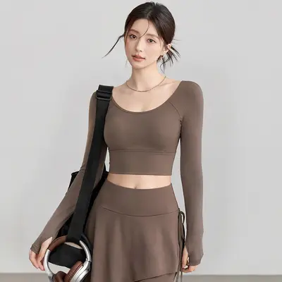 瑜伽服女2026秋冬新款带胸垫运动普拉提健身跑步瑜伽套装女批发 - 7
