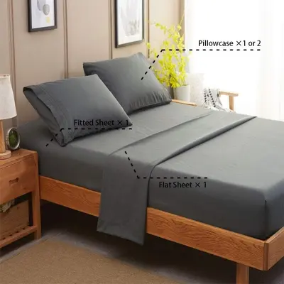 Solid Color Three-Piece Bed Skirt Set with Pillowcase and Dust Cover - 2