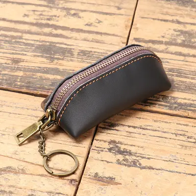 Genuine Leather Men's Coin Wallet with Crazy Horse Leather Key Case and Cowhide Hand Stora - 9