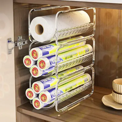 Plastic wrap storage box, transparent, kitchen organizer