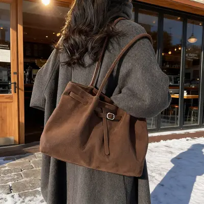 Large Capacity Faux Suede Women's Tote Bag Single Shoulder - 4