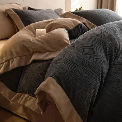 Winter Embossed Milk Velvet Bedding Set, 4-Piece with Fitted Sheet - 11