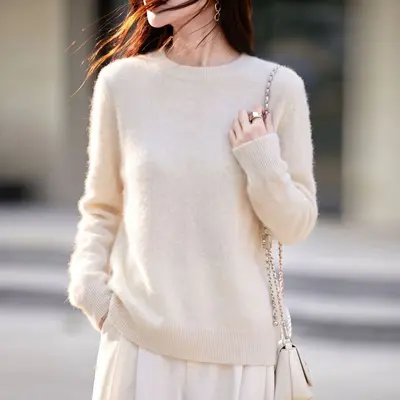 Women's 5% Cashmere Wool Silk Blend Seamless Knit Sweater Autumn - 2