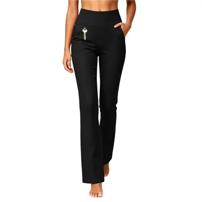 Damen-Yogahose mit hohem Bund und Taschen, elastisch, schmale Passform - 4