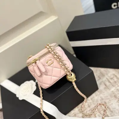 Mini Gold Ball Chain Shoulder Bag, Diamond Quilted, Women - 8