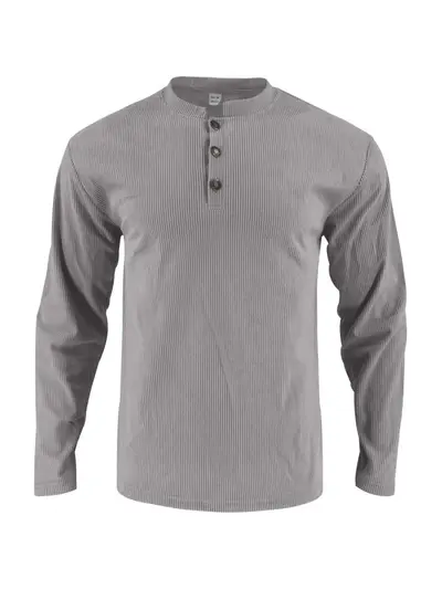Men's plus size solid color button corduroy long sleeve T-shirt - 8