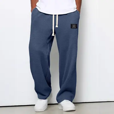 Herren-Waffelhose, gerade geschnittene Jogginghose, locker, Frühling/Herbst