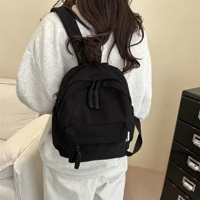 Women's Corduroy Striped Forest Style Backpack, 2025 - 4