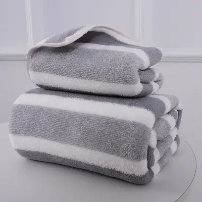 Sınır ötesi yeni mercan kadife havlu banyo havlusu geniş şerit kalınlaştırılmış ev tipi büyük havlu yumuşak ve rahat havlu seti - 10