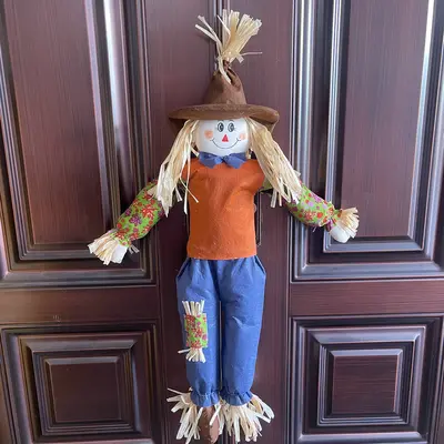 Halloween Pumpkin Straw Doll Decoration Necklace, Haunted House Party Ornament
