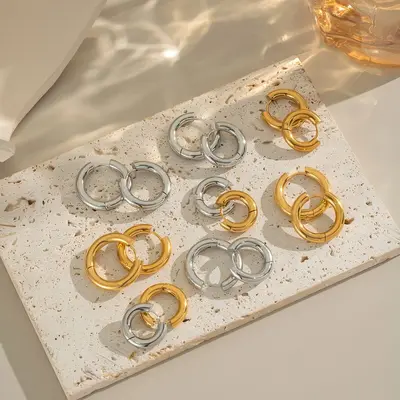 18K Gold-Plated Stainless Steel Plain Hoop Earrings