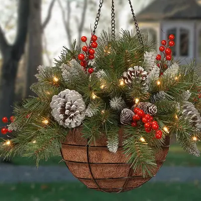 Artificial Christmas Hanging Basket Wreath, Christmas Decorations