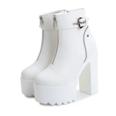 Women's Waterproof 15cm High Heel Platform Ankle Boots with Side Zipper, Winter Martin Boo - 7